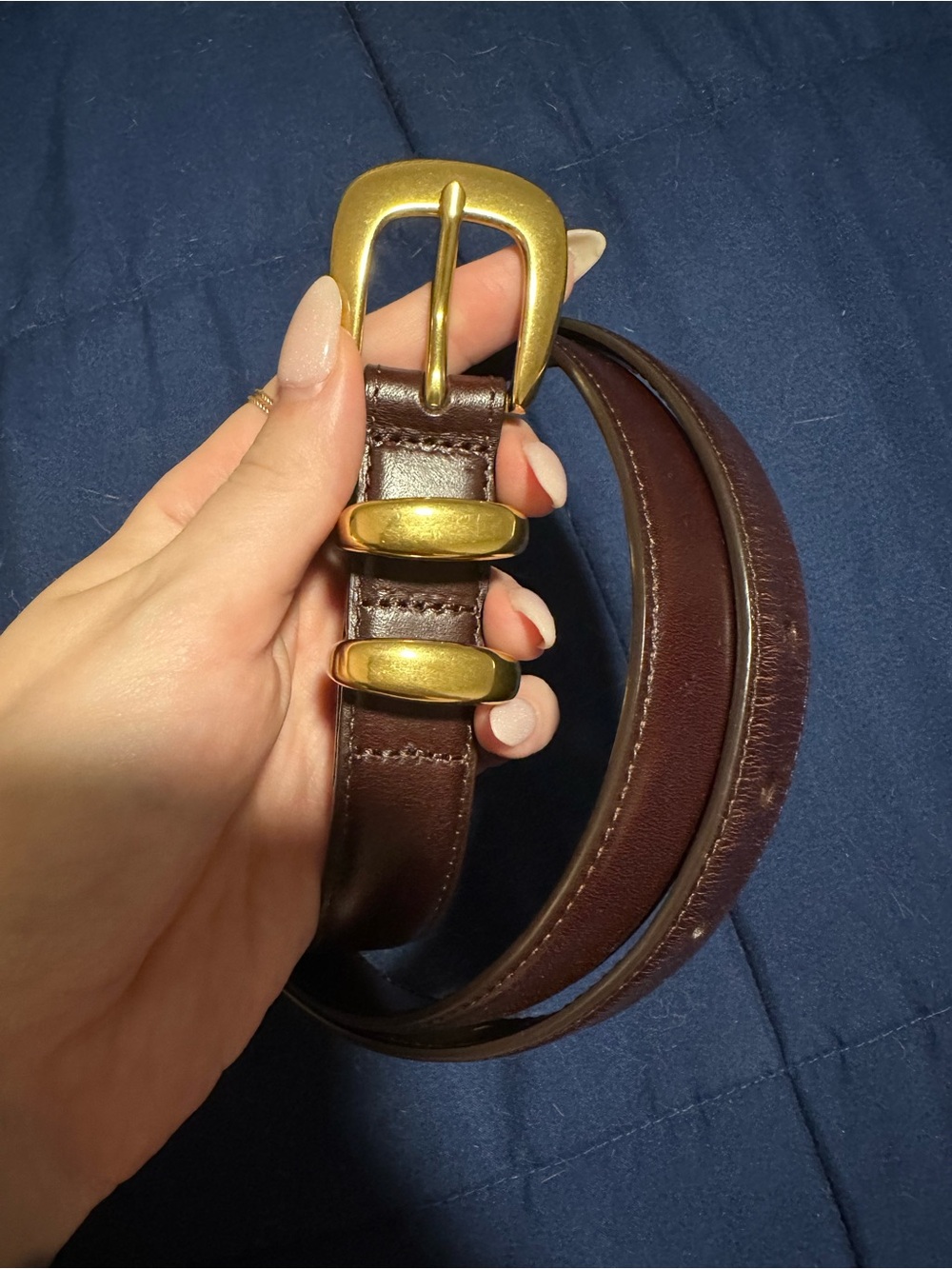 Aritzia Brown Leather Belt with Gold Buckle